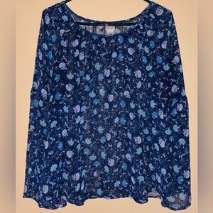 Canyon River Blues Navy Floral Long Sleeve Blouse Women’s Size L